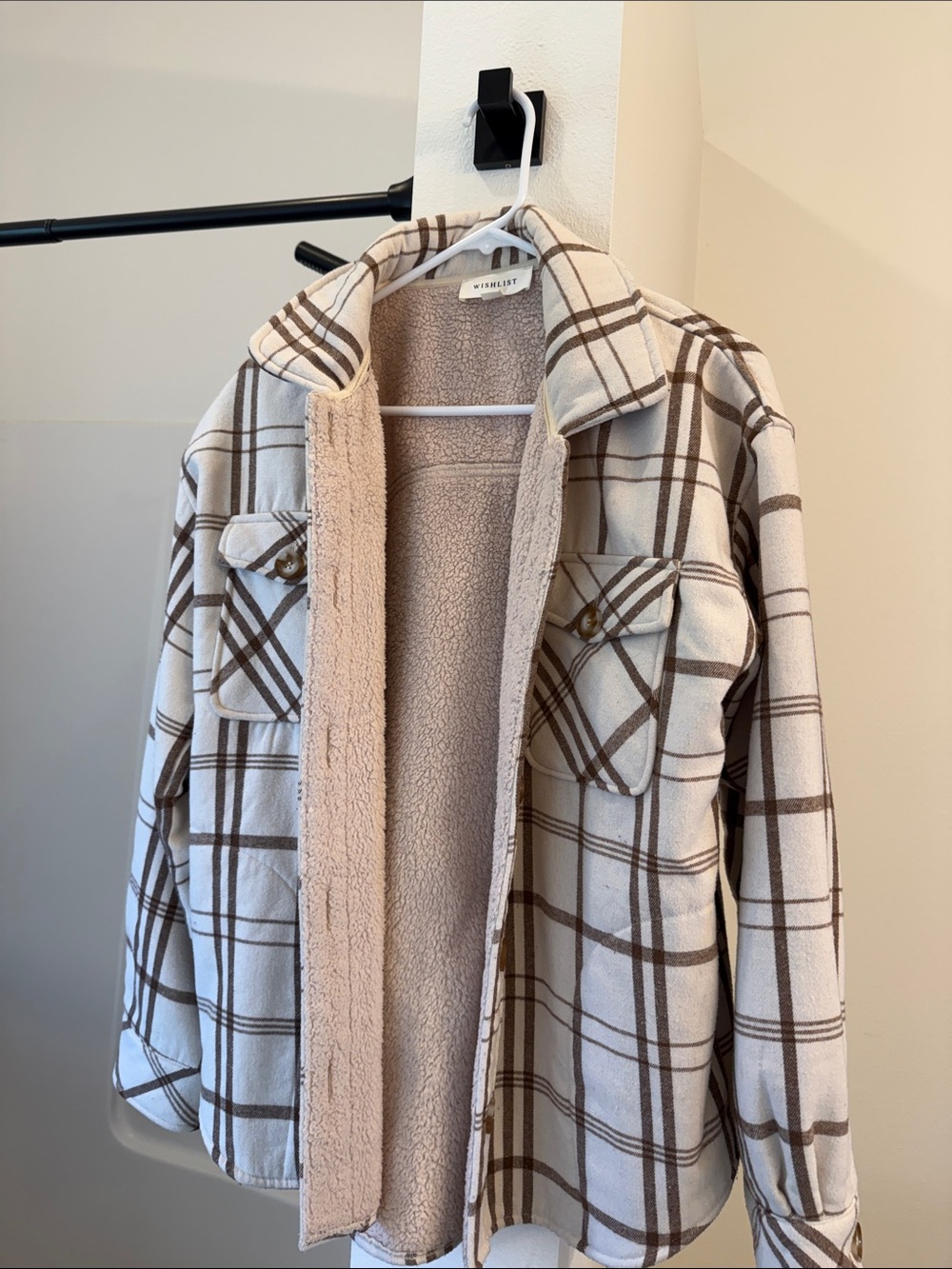 Wishlist Cream & Brown Plaid Sherpa Shacket
